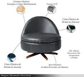 Poltrona Sala de Estar Giulio Base de Ferro Giratória PU Cinza G92 - Gran Belo