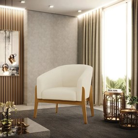 Poltrona Decorativa Base Madeira Kit 2 Stella Cotelê Ext/Veludo D03 - D'Rossi - Off White