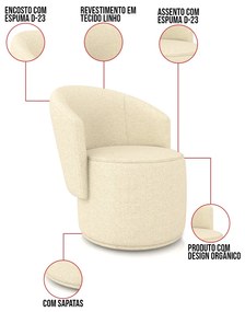 Poltrona Decorativa Orgânica Fixa para Sala kit 2 Malu Linho M11 - D'Rossi - Bege