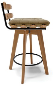 Kit 02 Banquetas Giratória Costela Suede Marrom Rato Base Madeira MA70 - D'Rossi