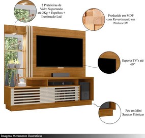 Home Theater Stall 2 Portas 2 Prateleiras Iluminação LED MDP até 60 Cinamomo/OffWhite G97 - Gran Belo