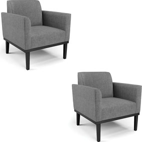 Kit 2 Poltronas Decorativas Isabella Pés Fixo em Madeira Preto Linho Cinza Mesclado G19 - Gran Belo