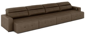 Sofá Retrátil 6 Lugares 404cm 4 Módulos Nero com USB Couro Cappuccino G52 - Gran Belo