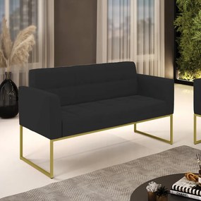 Sofá Namoradeira Elisa Veludo Preto Base Metálica Industrial Dourado - D'Rossi