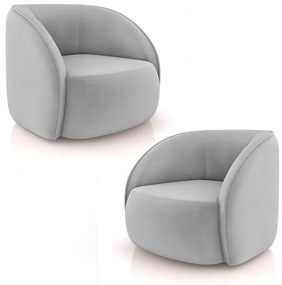Kit 2 Poltronas Decorativas  Sala de Estar Clarke Veludo Cinza G45 - Gran Belo