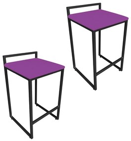 Conjunto 02 Banquetas Pietra Suede Base Preto - Roxo