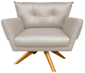 Kit 02 Poltronas Giratória  Anitta Corino Base Madeira MA30 D03 - D'Rossi - Bege