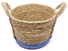 Cesto de Fibra Natural  Seagrass Com Fundo Azul 20x27x27 cm - D'Rossi