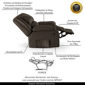 Poltrona do Papai Reclinável Sala de Cinema Madrid Power Elétrica PU Marrom  G23