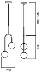 Pendente Pêndulo C/ 2 Globos 25X42Xcm 2L G9 / Metal E Globo Ø12Cm | Us... (FN-F - Fendi Fosco, FOSCO)