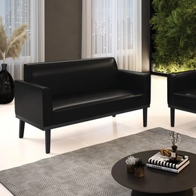 Poltrona Namoradeira Decorativa Isabella Pés Fixo em Madeira PU Preto Brilho G19 - Gran Belo