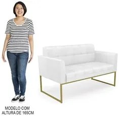 Sofá Namoradeira Base Industrial Dourado Ana Sintético PU Branco - Ibi