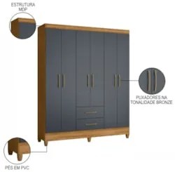 Guarda Roupa Casal 6 Portas 2 Gavetas 153cm Paraná Z17 Freijó/Cinza -