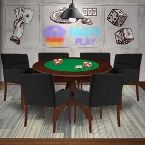Mesa de Jogos Carteado Redonda Montreal Tampo Reversível Imbuia com 6 Cadeiras Vicenza Preto Fosco G36 G15 - Gran Belo