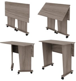 Mesa Dobrável Multiuso Rodas Notebook Home Office Carvalho