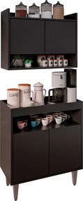 Conjunto Armário Cantinho do Café Chico 2 Portas com Aéreo Preto G96 - Gran Belo