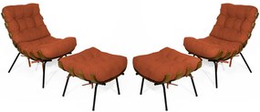 Kit 2 Poltronas Costela Com 2 Puff Costela Suede Telha