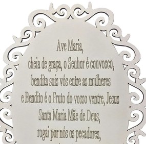 Placa Decorativa Oração Ave Maria Com Arabesco 25x19 cm MDF  Branco - D'Rossi