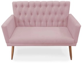 Kit 2 Poltronas 1 Namoradeira Clara Capitonê Pés Palito Suede Rosa - Sheep Estofados