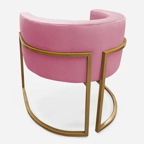 Poltrona Decorativa Base Metal Dourada Luna Veludo Rosa - Sheep Estofados - Veludo Rosa