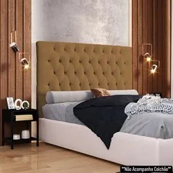 Cabeceira Casal King 195cm Cristal Bouclê Mostarda e 2 Mesas Laterais