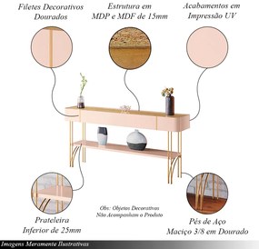 Aparador Rennes Decorativo MDP/MDF Pés de Aço Off White/Champagne G26 - Gran Belo