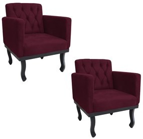 kit 02 Poltronas Classic Pés Luís XV Suede Bordô - ADJ Decor