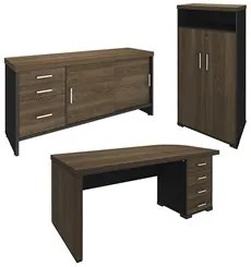 Conjunto Escritório 3 Peças Mesa Lado Direito Corp A06 Charuto/Preto -