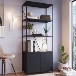 Estante Livreiro Multiuso Industrial 2 Portas Dani Preto Z54 - Mpozena