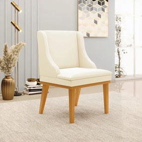 Poltrona Decorativa Base Fixa de Madeira Firenze Veludo Bege/Castanho G19 - Gran Belo