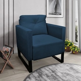 Poltrona Luisa Suede Azul Marinho Base Industrial Metálica Preto D01 - D'Rossi