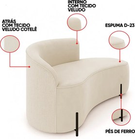 Sofá 2 Lugares Orgânico 160cm Pé Preto Morgan Veludo/Cotelê - Bege