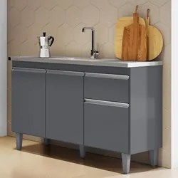 Cozinha Compacta Vanessa e Balcão Gabinete Com Pia Tatiane 120cm Cinza