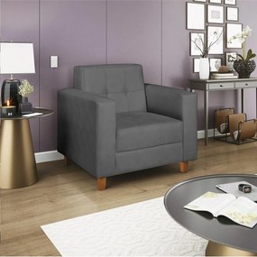 Poltrona Decorativa Denver Linho Chumbo - ADJ Decor
