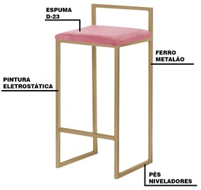 Banqueta Decorativa Selena Base Gold Suede Rosa G41 - Gran Belo