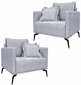 Kit 2 Poltronas Decorativas Pés em Aço Stagno Linho Cinza Rustico G63 - Gran Belo