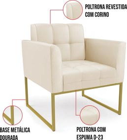 Kit 2 Poltronas Elisa Corino Base Metálica Industrial Dourado D03 - D'Rossi - Bege