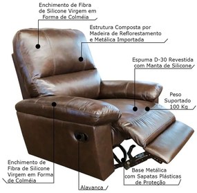Poltrona do Papai Reclinável Giratória Armênia Glider Mecânico Couro Marrom G40 - Gran Belo