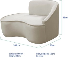 Divã Recamier Curvo Sala de Estar Recepção Marrocos 160cm Lado Esquerdo Linho