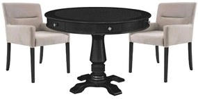 Mesa de Jogos Carteado Redonda Victoria Tampo Reversível Preto com Kit 2 Cadeiras Vicenza Nude G36 G15 - Gran Belo