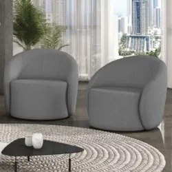 Poltrona Sala Giratória Redonda Kit 2 Steve Linho Grafite I01  - Mpoze