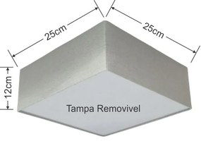Plafon Quadrado Md-3000 Cúpula em Tecido 25x25cm Rústico Cinza - Bivolt