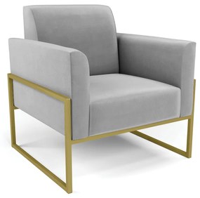 Poltrona Base Industrial Alta Dourado Marisa Suede D03 - D'Rossi - Cinza