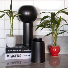 Vaso Decorativo Cilíndrico em Cerâmica Preto 32,5x16x16 cm - D'Rossi