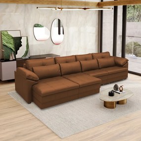 Sofá Retrátil Elétrico Sala de Estar Nolan Bipartido 414cm Conforto Premium em Couro Caramelo G58 - Gran Belo