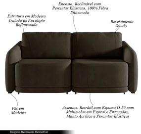Sofá Cama Modulado Retrátil e Reclinável Decorativo Varsóvia 176cm Veludo Marrom G33 - Gran Belo