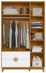 Guarda Roupa Solteiro 120cm 3 Portas Ipê Cinamomo/Branco    - Albatroz