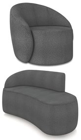 Sofá 2 Lugares Orgânico 140cm Morgan e Poltrona Lua Bouclê Grafite D03 - D'Rossi