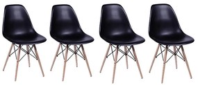 Conjunto 4 Cadeiras Eiffel Base Madeira Preto - Conjunto 4 Cadeiras Eiffel Base Madeira – Preto
