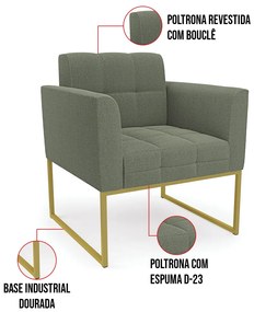 Namoradeira e 2 Poltronas Industrial Dourado Elisa Bouclê D03 - DRossi - Verde Pistache